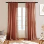 Melodieux Terracotta Sheer Curtains 108 Inches Long for Living Room Sliding Door, Soft Cotton Linen Light Filtering Curtains Rustic Rod Pocket Crinkle Window Sheer Drapes, 52″ W x 108″ L, 2 Panels