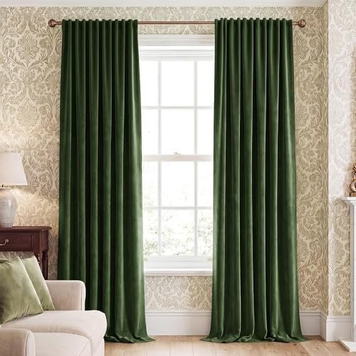 NICETOWN Blackout Christmas Olive Green Velvet Curtains for Bedroom, Rod Pocket & Back Tab Room Darkening Heavyweight Window Treatments Thermal Drapes Luxury for Living Room, 2 Panels, W52 x L84 NICETOWN Blackout Christmas Olive Green Velvet Curtains for Bedroom, Rod Pocket & Back Tab Room Darkening Heavyweight Window Treatments Thermal Drapes Luxury for Living Room, 2 Panels, W52 x L84