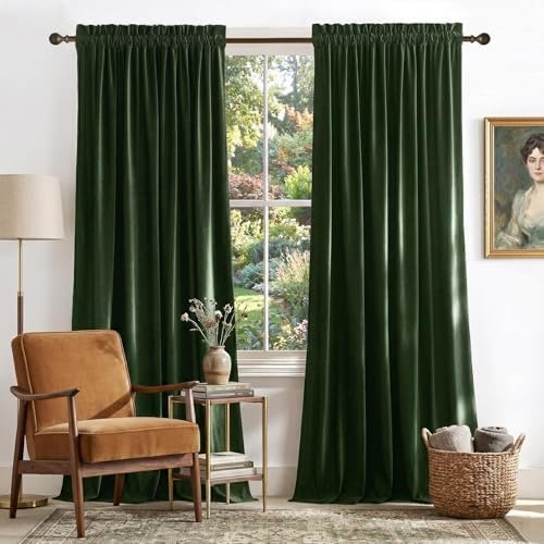 NICETOWN Olive Green Velvet Curtains 96 inch Long for Living Room, Thermal Insulated Energy Saving Super Soft Calming Luxury Blackout Window Treatments for Bedroom Elegant Decor, 52 Wide 2 Panels NICETOWN Olive Green Velvet Curtains 96 inch Long for Living Room, Thermal Insulated Energy Saving Super Soft Calming Luxury Blackout Window Treatments for Bedroom Elegant Decor, 52 Wide 2 Panels