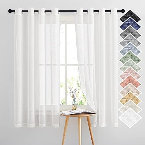 NICETOWN White Linen Sheer Curtains 63 inch Length, Vintage Grommet Linen Textured Semitransparent Privacy Window Treatment Light Filtering for Living Room, 52″ W x 63″ L, Set of 2 NICETOWN White Linen Sheer Curtains 63 inch Length, Vintage Grommet Linen Textured Semitransparent Privacy Window Treatment Light Filtering for Living Room, 52″ W x 63″ L, Set of 2