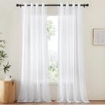 NICETOWN White Sheer Curtains & Drapes 96 inches Long for Living Room – Grommet Top Solid Lightweight & Airy Gauzy Window Treatments with Light Filtering for Bedroom, 2 Panels, W54 x L96