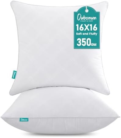 Oubonun 16 x 16 Throw Pillow Inserts Set of 2, Firm and Fluffy Decorative Pillows Inserts, Square Interior White Cushion for Couch Bed Sofa Oubonun 16 x 16 Throw Pillow Inserts Set of 2, Firm and Fluffy Decorative Pillows Inserts, Square Interior White Cushion for Couch Bed Sofa