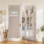 RYB HOME 100% Blackout Linen French Door Curtain – Home Decor No Drill Door Curtain for Front Window, Thermal Insulated Privacy Blinds with 2 Adhesive Tapes, W 26 x L 72, 1 Panel, Sand