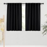 RYB HOME Blackout Curtains Pair – Solid Country Window Decorating Panels Light Block Drapes for Bedroom Kitchen Office Privacy Curtains for Gift, Wide 42 x Long 54 inch, Black, Set of 2