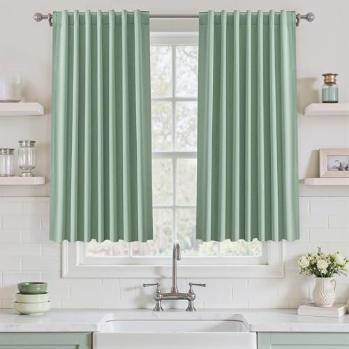 Short Blackout Curtains 45 Inch Long 2 Panels Set, Sage Green | Room Darkening, Thermal Insulated, Noise Reducing, Suitable for Bedroom/Living Room/Kitchen, Linen Textured, Rod Pocket Short Blackout Curtains 45 Inch Long 2 Panels Set, Sage Green | Room Darkening, Thermal Insulated, Noise Reducing, Suitable for Bedroom/Living Room/Kitchen, Linen Textured, Rod Pocket