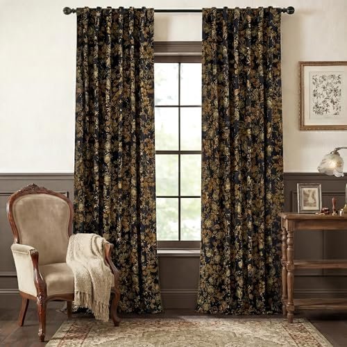 StangH Gold Velvet Curtains 84 inches, Retro Vintage Print Floral Thermal Insulated Privacy Drapes Heavy Thick Room Dividers for Living Dining Room, W52 x L84, 2 Panels StangH Gold Velvet Curtains 84 inches, Retro Vintage Print Floral Thermal Insulated Privacy Drapes Heavy Thick Room Dividers for Living Dining Room, W52 x L84, 2 Panels
