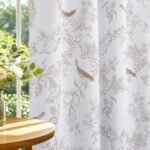 Warm Taupe Bird Blackout Curtains 63 Inch Length, Vintage Botanical Floral Print Curtains, Thermal Insulated Noise Reducing Grommet Window Drapes for Bedroom Living Room Nursery, 52″ x 63″