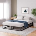 Zinus Joseph Bed Frame 180 x 200 cm – Metal Bed 180 x 200 cm with Wooden Slatted Frame – 25 cm High Platform with Free Space Below – Compact Packaging & Easy Assembly – Black