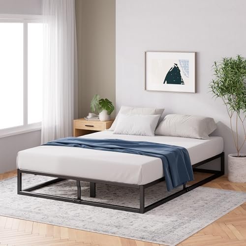 Zinus Joseph Bed Frame 180 x 200 cm – Metal Bed 180 x 200 cm with Wooden Slatted Frame – 25 cm High Platform with Free Space Below – Compact Packaging & Easy Assembly – Black